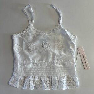 *Aqua Eyelet Ruffle Trim Crop Top Girls' L White Pullover Sleeveless Scoop Neck